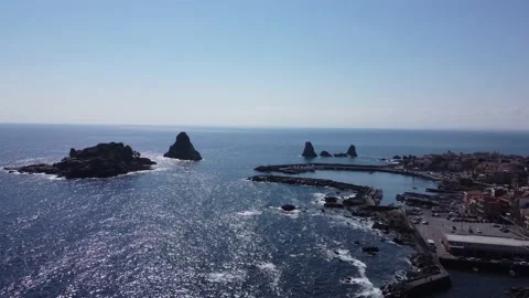 Descending flight view with drone of Acitrezza bay in Sicily Italy Stock Footage 149777278