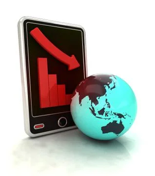 Descending graph of asian countries stats on smart phone display illustration Stock Illustration
