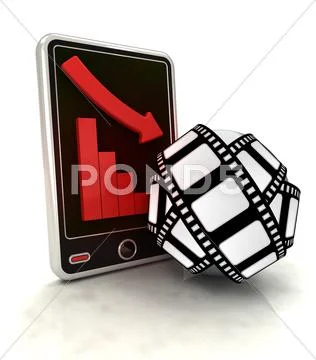 Descending graph of cinematography production on smart phone display Stock Illustration
