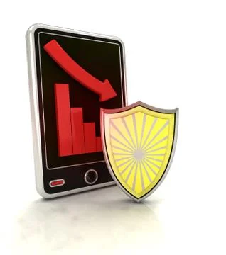 Descending graph defence stats on smart phone display illustration Stock Illustration