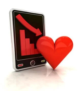Descending graph love stats on smart phone display illustration Stock Illustration