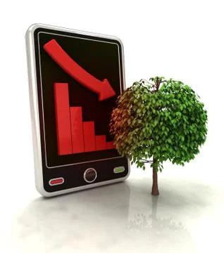 Descending graph nature tree stats on smart phone display illustration Illustrazione stock