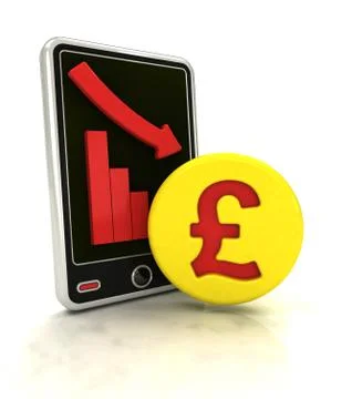 Descending graph of pound negative stats on smart phone display illustration Stock Illustration