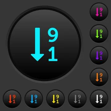 Descending numbered list dark push buttons with color icons Stock Illustration