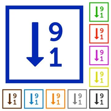 Descending numbered list flat framed icons Stock Illustration
