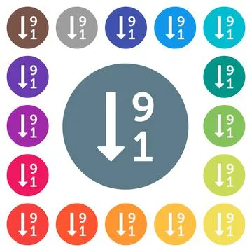 Descending numbered list flat white icons on round color backgrounds Stock Illustration