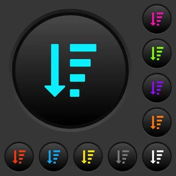 Descending ordered list mode dark push buttons with color icons Stock Illustration