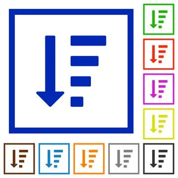 Descending ordered list mode flat framed icons Stock Illustration