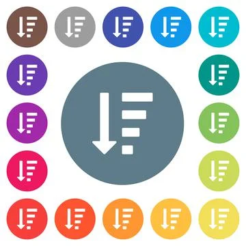 Descending ordered list mode flat white icons on round color backgrounds Stock Illustration
