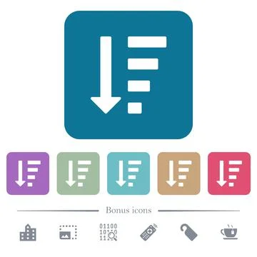 Descending ordered list mode flat icons on color rounded square backgrounds Stock Illustration