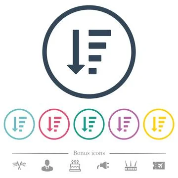 Descending ordered list mode flat color icons in round outlines Stock Illustration