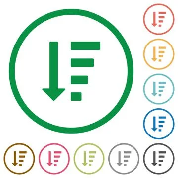 Descending ordered list mode outlined flat icons Stock Illustration