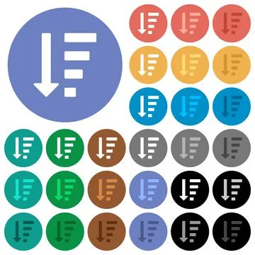Descending ordered list mode round flat multi colored icons Stock Illustration
