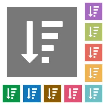 Descending ordered list mode square flat icons Stock Illustration
