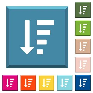 Descending ordered list mode white icons on edged square buttons Stock Illustration