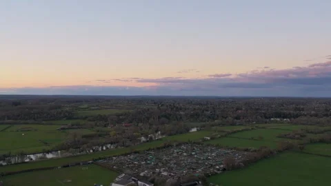 Descending over Allotments Thames River Reading Stock-Footage 334490452