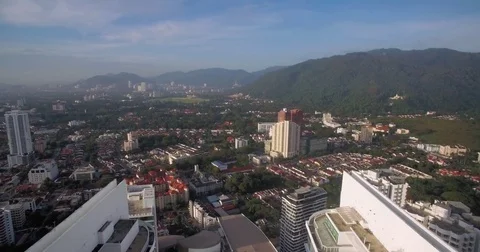 Descending Pullback Aerial Shot Over Georgetown, Penang, Malaysia Video stock 76110693