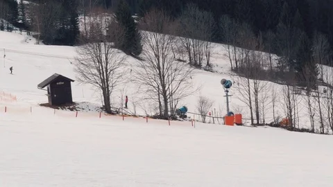 Descending skiers tracking camera Video stock 73483464