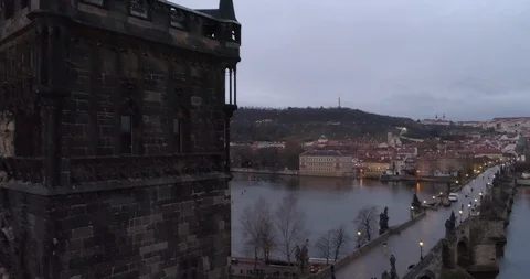 Descending on  St Charles Bridge Stock Footage 121010185