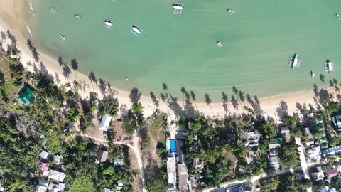 Descending Top Down view of Port Barton Beach, Palawan Philippines Stock Footage 263131953