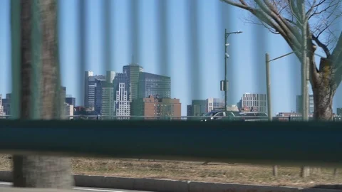 Descending into Tunnel while Looking at Boston Cityscape Stock Footage 92184052