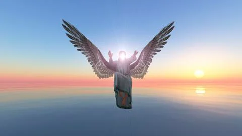 The descent of Archangel Gabriel, Angel is giving energy to you at Sunrise Stock Photos