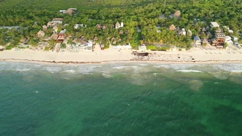 Descent to Coco Tulum: Embracing White Sands of Tulum, Mexico Stock Footage 137428524