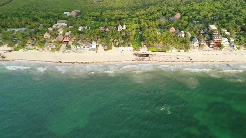 Descent to Coco Tulum: Embracing White Sands of Tulum, Mexico Stock Footage 137428529