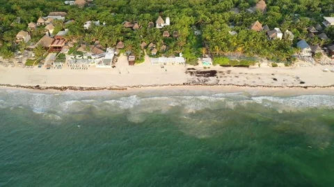 Descent to Coco Tulum: Embracing White Sands of Tulum, Mexico Stock Footage 137428554