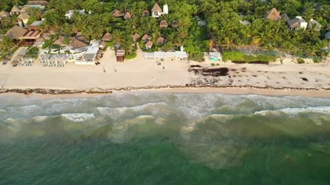 Descent to Coco Tulum: Embracing White Sands of Tulum, Mexico Stock Footage 137428570
