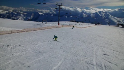 Descent down the snowboard, to the ski resort Stock Footage 94652404