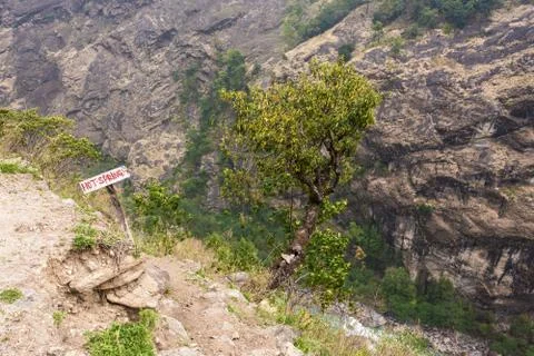 Descent to the hot spring in the Himalayas. Stock Photos