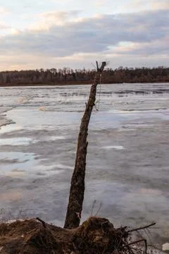 The descent of ice in the spring on the river in March is a natural phenomeno Stock Photos