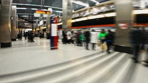 Descent into the metro and passage through the train cars, time lapse Stock Footage 167909059