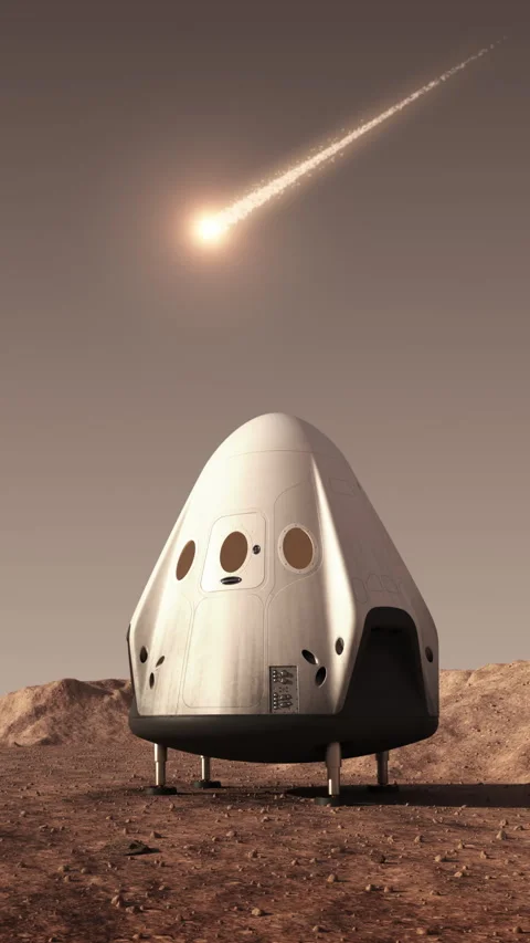 Descent Module Of Private Spacecraft On Surface Of Planet Mars Stock Footage 338410542
