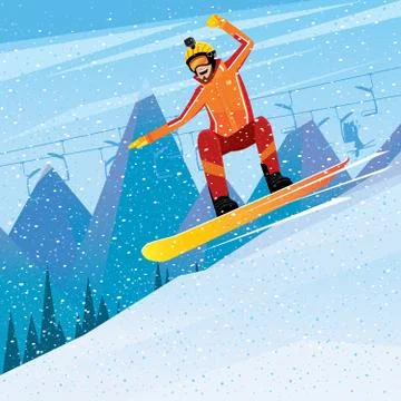 Descent from the mountain on a snowboard Illustrazione stock