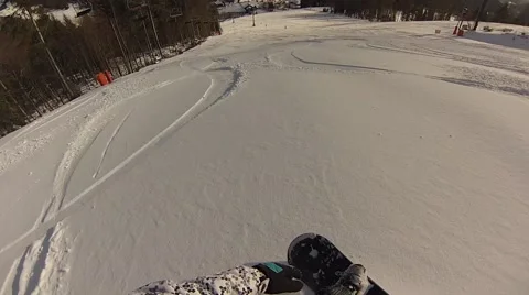 Descent on a snowboard first-person Stock Footage 54495445