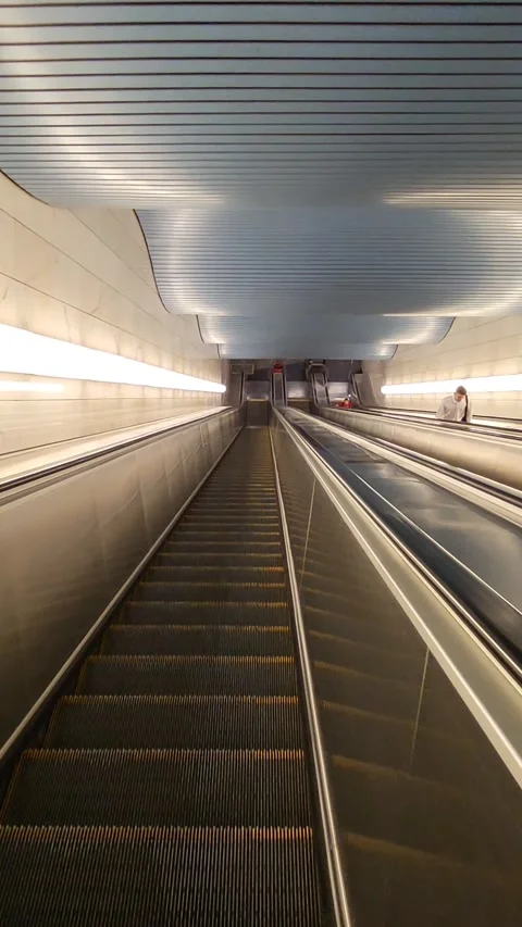Descent into the subway on an empty escalator. Stock Footage 293607111