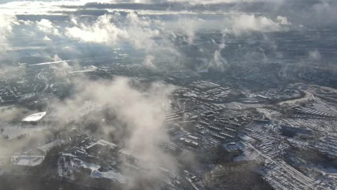 Descent through the clouds, aerial view of the city of Aleksin Stock-Footage 254079560