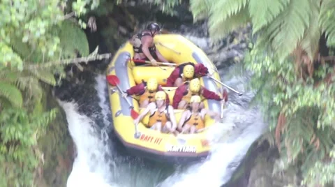 Descent from the Tutea Falls close up. Kaituna rafting in New Zealand Video stock 45346760