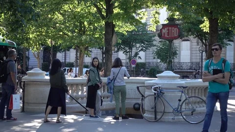 Descent into the underground Metro Station Exit on Champs Elysees in Paris Stock Footage 76152147