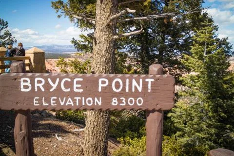A description board for the highest point in Bryce Canyon National Park Stock Photos