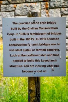 A description board of the stone bridge in Lewis and Clark Caverns NP, Montana Stock Photos