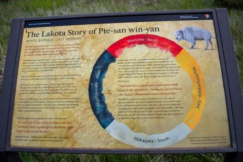 A description board for the superstition beliefs in Devils Tower NM, Wyoming Stock Photos
