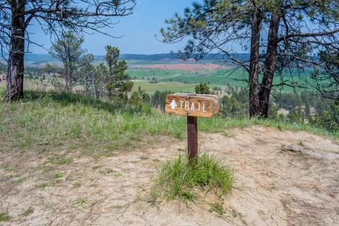 A description board for the trail in Devils Tower NM, Wyoming Stock Photos