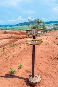 A description board for the trail in Devils Tower NM, Wyoming Stock Photos