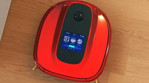 Description of robotic vacuum cleaner's touch screen interface Stock Footage 75739559