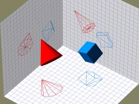 Descriptive geometry 3d projection Stock Illustration