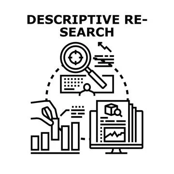 Descriptive research process analyzing data and information Stock Illustration
