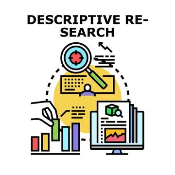 Descriptive research process analyzing data and information Stock Illustration